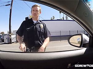 CAUGHT! ebony gal gets squirted fellating off a cop